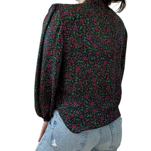 Veronica Beard Ashlynn Blouse Black Pink Floral 100% Silk Sheer Sz 2 - Picture 8 of 8